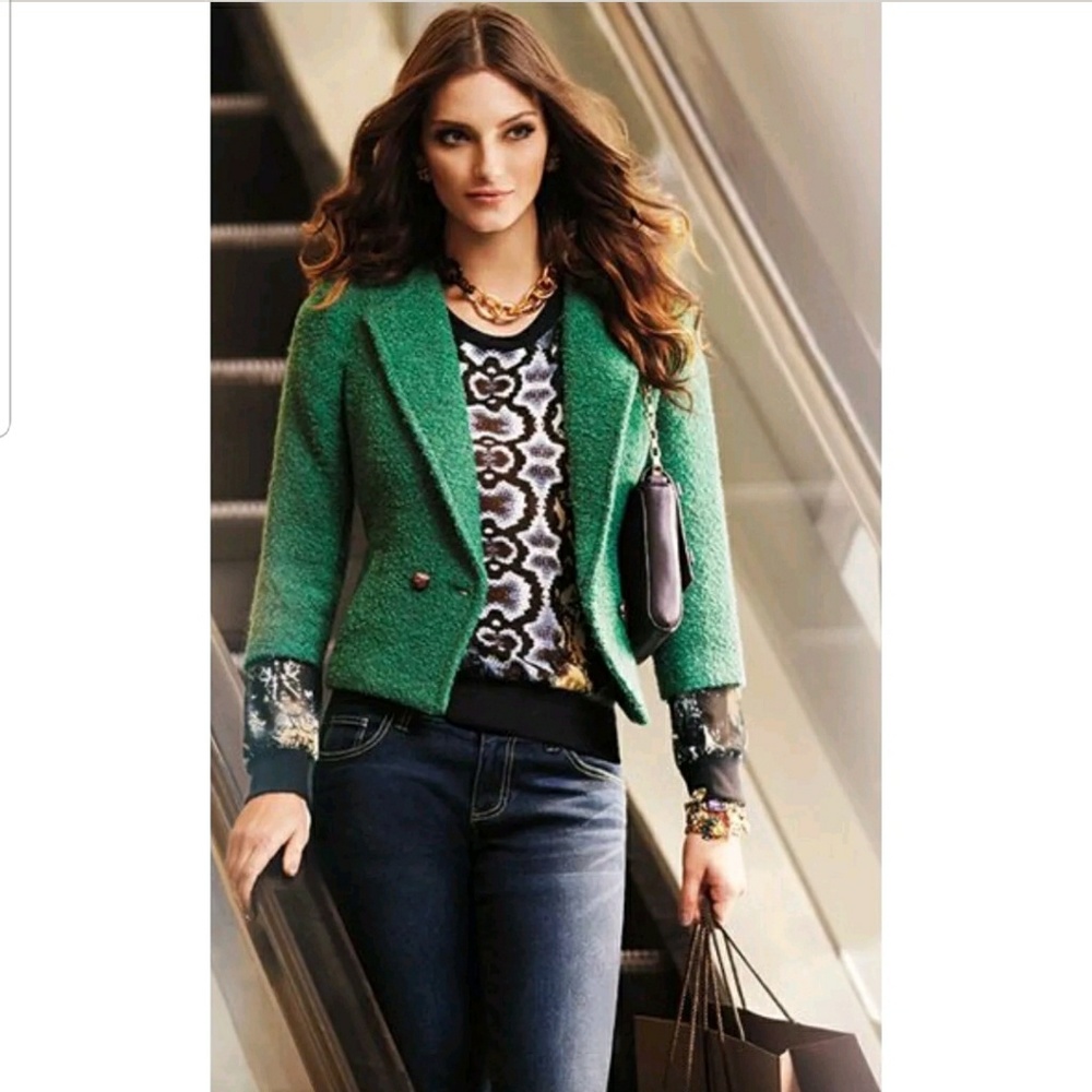 CAbi Ivy Cropped Wool Blazer - Green